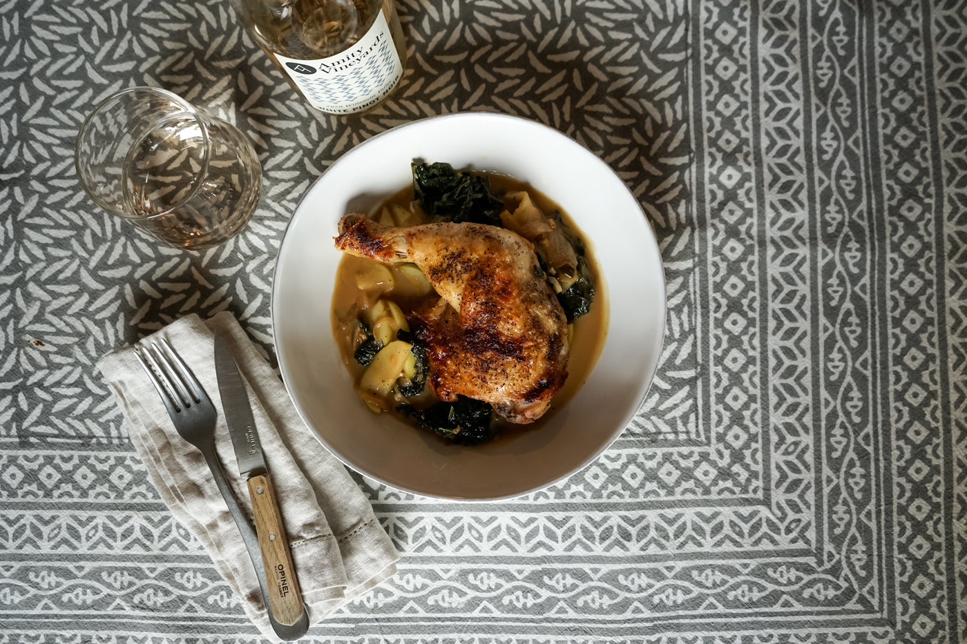 Cider-Braised Chicken Thighs with Apples and Greens